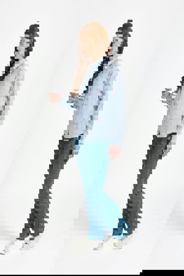 Mudflower Floral Embroidered Stripe Shirt