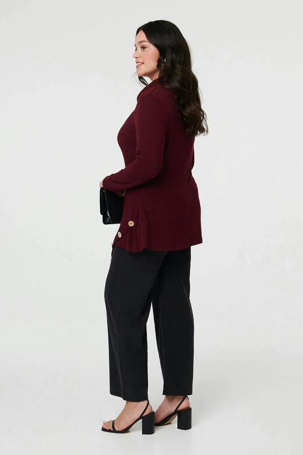 Red | Curve Cowl Neck Asymmetric Jumper