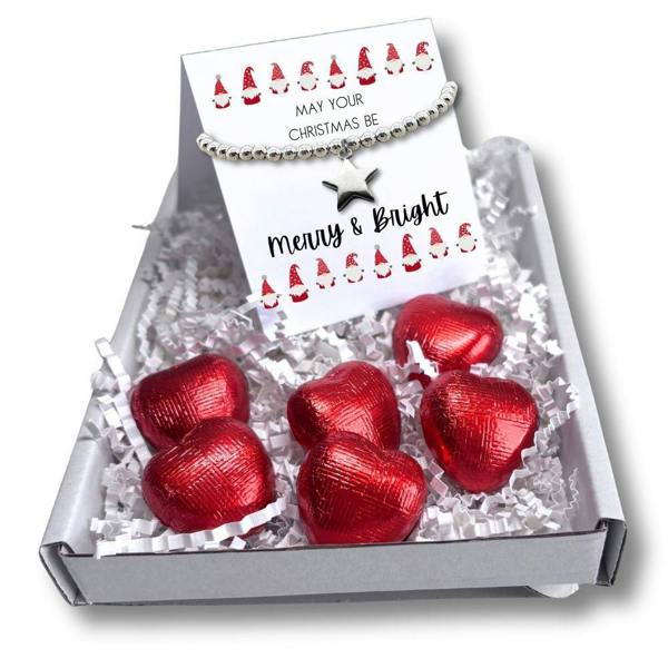 Aye Do Gifts Merry & Bright Christmas Gift Box, Silver Star Bracelet & Chocolates