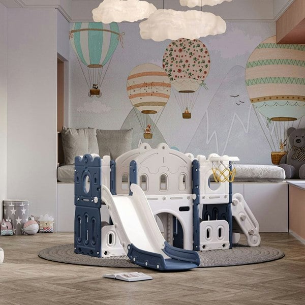 Kids Playset with Slide Basket Hoop Indoor Toddler Playground Living and Home