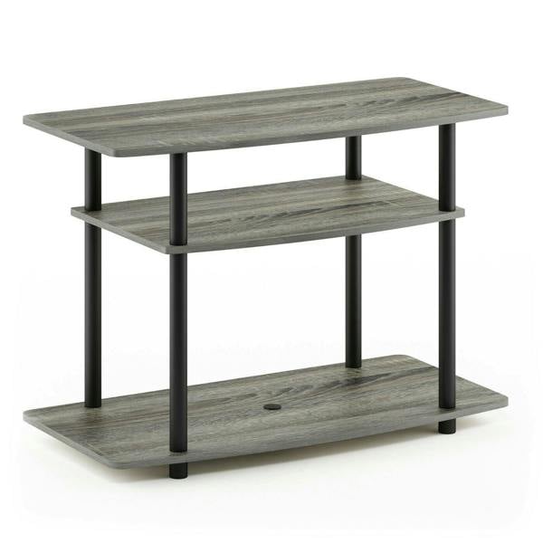 WALPLUS Turn N Tube No Tools | Modern Furniture Piece for Stylish and Functional Home Use | 3 Tier TV Stands, French Oak Grey/Black