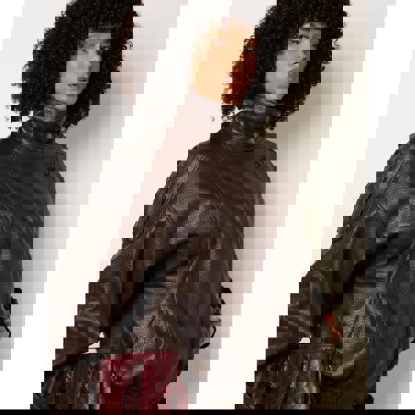 Blue Vanilla High Collar Faux Leather Jacket - Brown