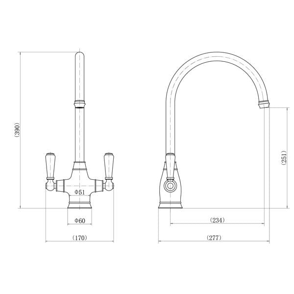 Flode Halden | Dual Lever Kitchen Sink Mixer Tap with Swivel Spout | Polished Brass Finish