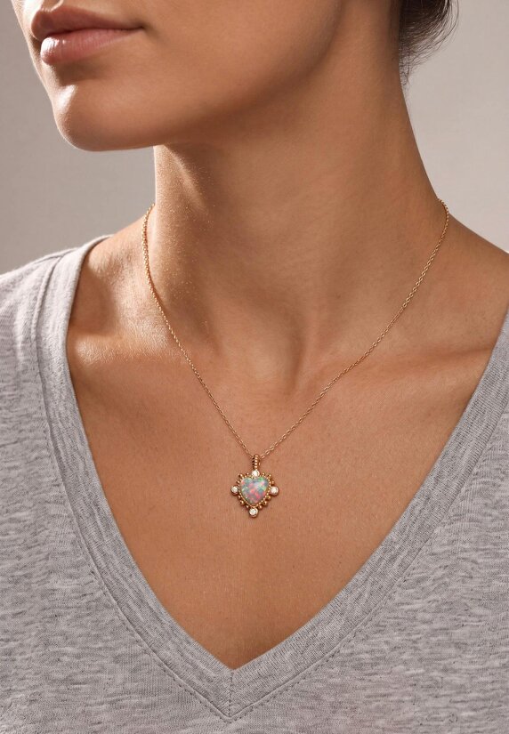 Latelita Angelique White Opal Heart Pendant Necklace Gold