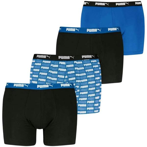 Puma 4-Pack Aop Logo Print Boxer Briefs, Black/Blue
