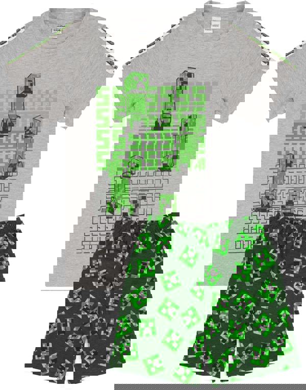 Minecraft Boys Green Creeper & Zombine All-Over Print Short Sleeve Short Leg Pyjama Set