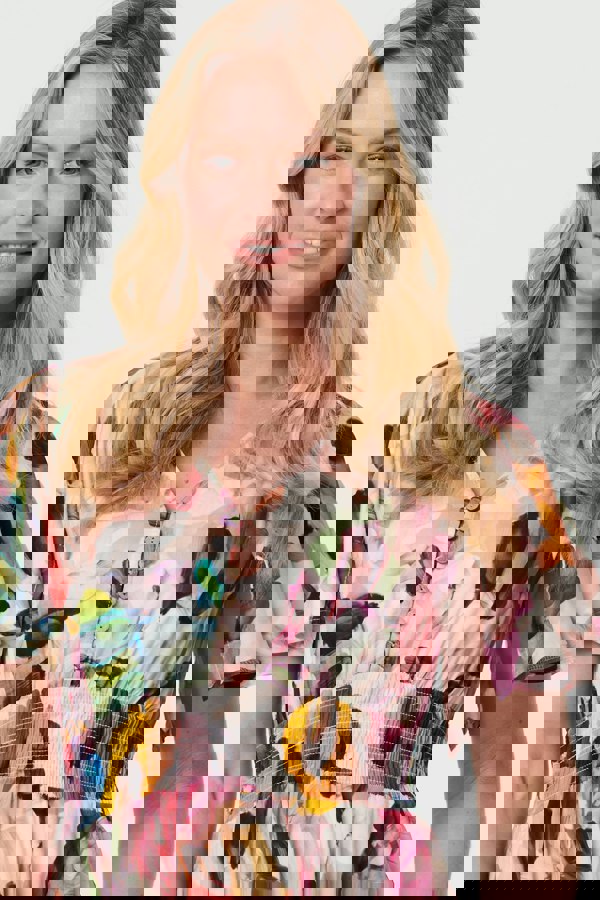 Pink | Floral Short Puff Sleeve Midi Dress
