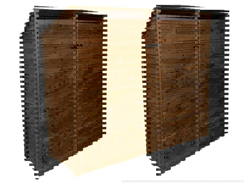 Arbor Garden Solutions Wooden Log Store (Roof Sloping Back) with Doors and Shelf W-227cm, H-126cm or 180cm, D-88cm - Brown Finish