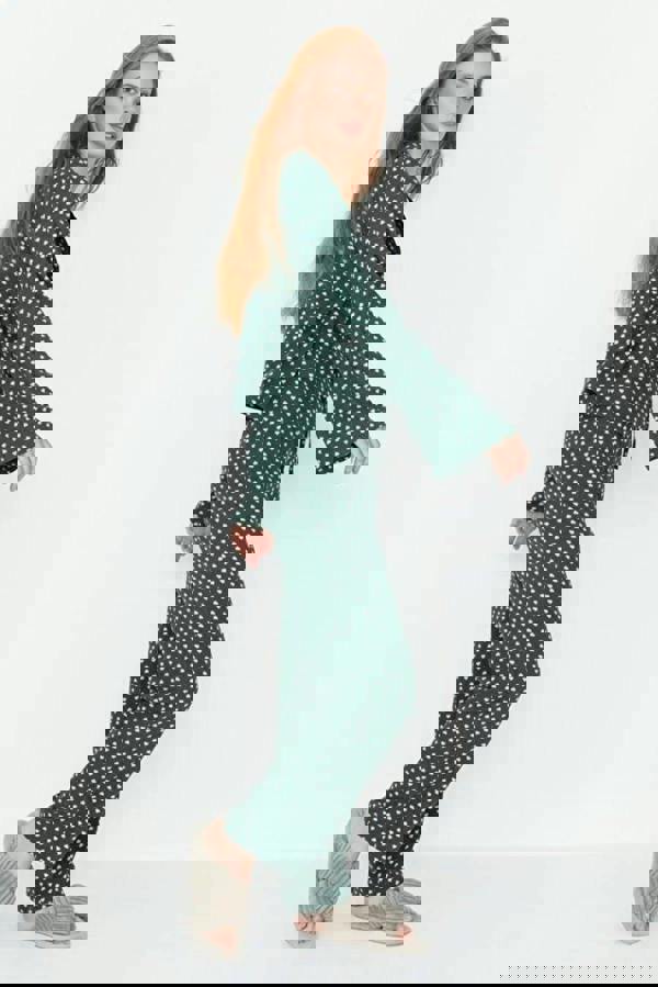 WOVCOR 2-Piece Heart Print Viscose Woven Pajama Set with Tie Detail