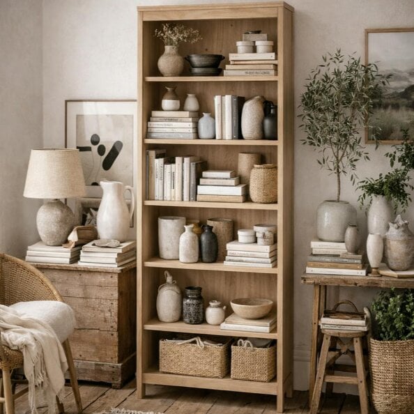 Wyld Haus Wildberry Natural Oak Wood Bookcase 5 Shelves