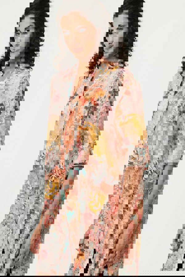 Orange | Abstract Long Sleeve Short Shirt Dress
