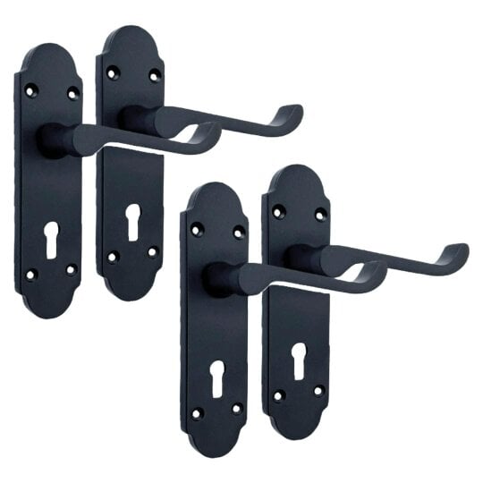 EDH Door Hardware Epsom Door Handle - Matt Black Internal Bathroom Door Handles - 2 Pairs