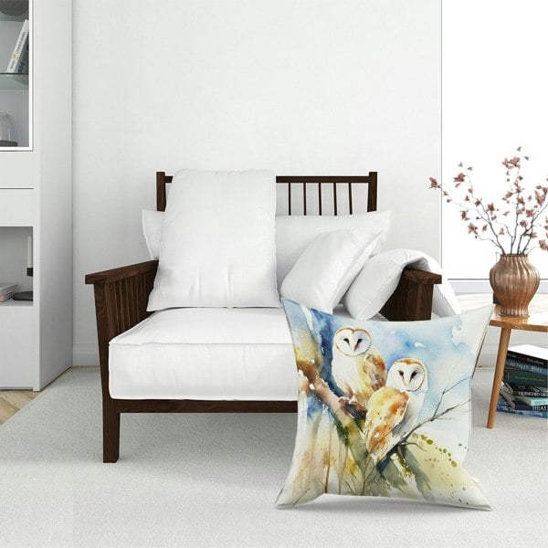 Warren Reed Barn Owls Watercolour Floor Cushion