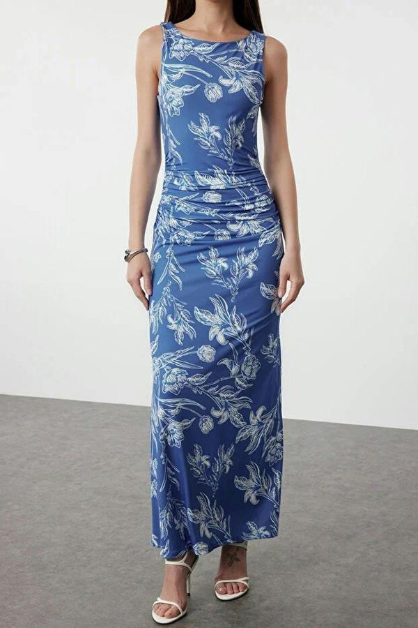 WOVCOR Floral Print Fitted Flexible Knit Pencil Dress