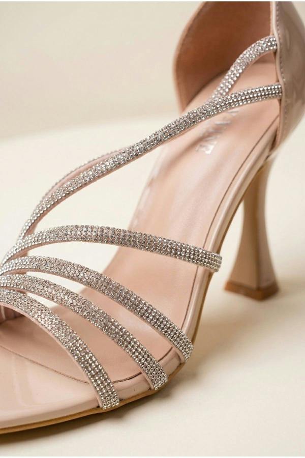 Thora Metallic Silver Rhinestone Strap Sandals - Nude