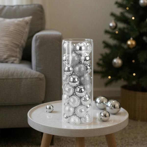 Garden Greatness 40 Pack Frosted Silver Christmas Baubles