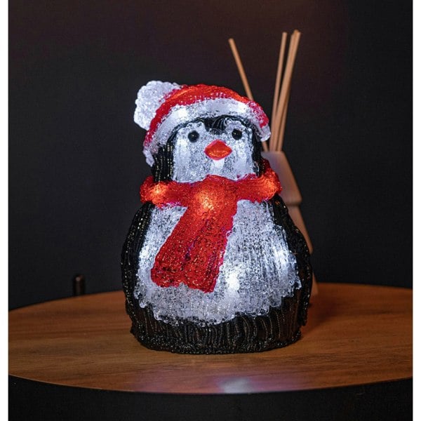 Samuel Alexander 20cm Battery Operated Light up Acrylic Christmas Penguin Decoration with 16 Ice White LEDs