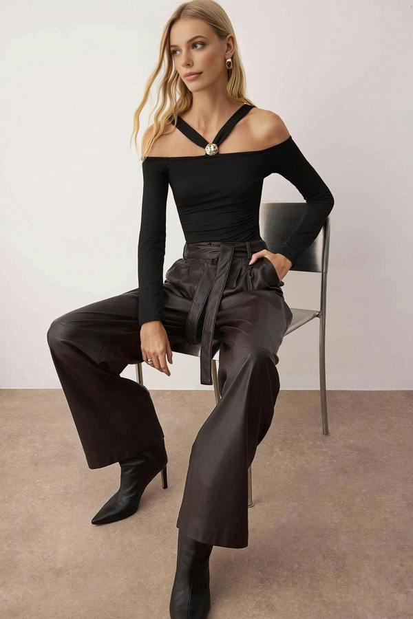 WOVCOR Knit Bodysuit with Accessory Detail