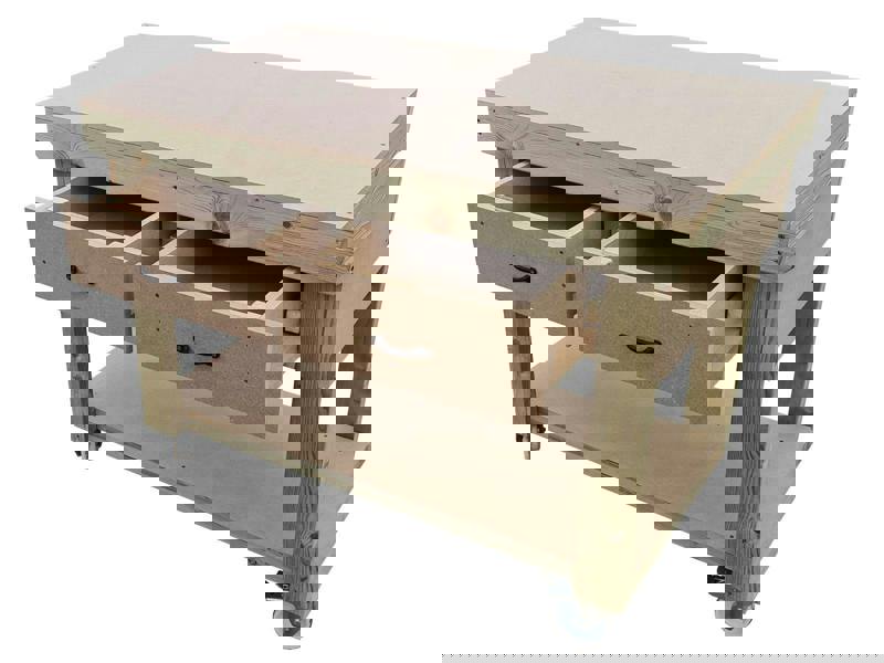 Wooden MDF Top Workbench – Mobile Tool Cabinet with Drawers and Wheels, Ideal for Dry Indoor Spaces Such as Garages, Workshops, and Studios.