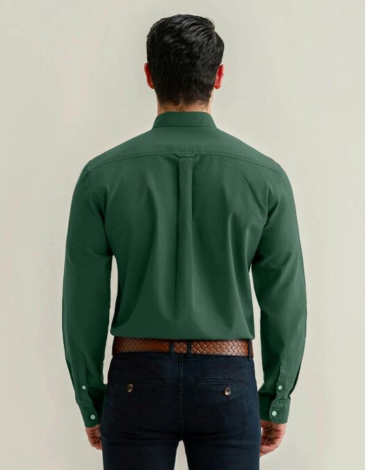 Men's Dark Green Long Sleeve Button Down Casual Shirt