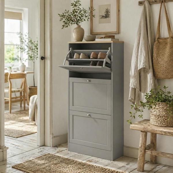 Wyld Haus Sari Wooden Grey Compact 3 Drawer Shoe Cabinet