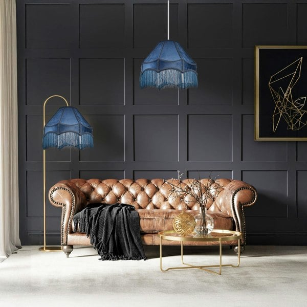 Traditional Victorian Empire 40cm Lamp Shade in Navy Midnight Blue with Tassels Image 6