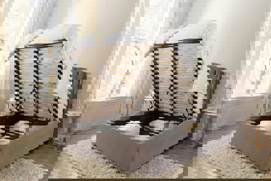 DS Living Aurelia Winged Grey Upholstered Ottoman Bed Frame