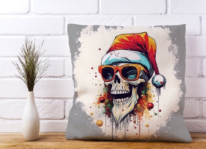 Warren Reed Santa Skull In Glasses Splashart Cushions