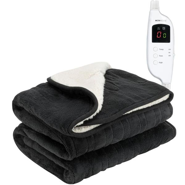 MONHOUSE Heated Electric Throw 9H Timer 9 Heat Setting Shearling Fleece Blanket