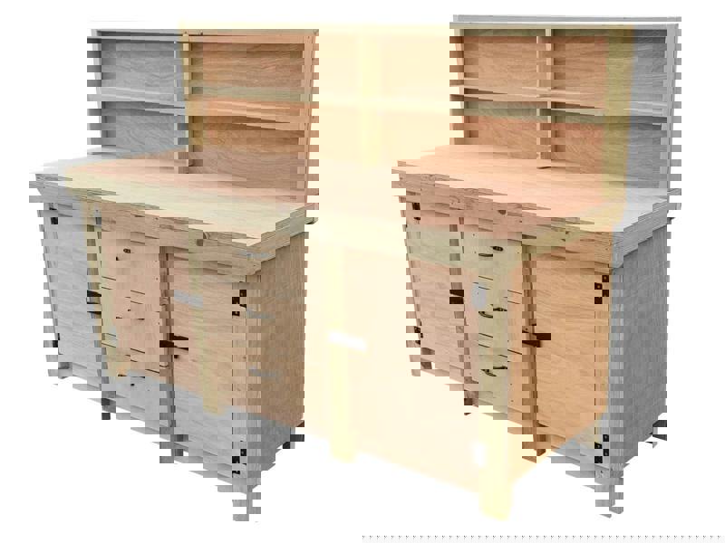 Arbor Garden Solutions Eucalyptus top workbench with drawers and double lockable cupboard (V.8) with back panel & double shelf