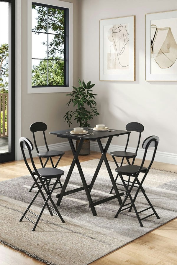 Living and Home 5pcs Folding Table and 4 Chairs Set Indoor Outdoor Bistro Kitchen Dining Set Furniture