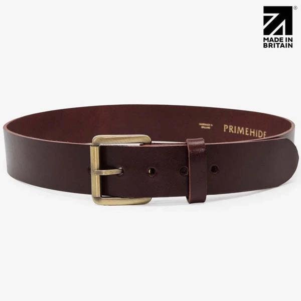 Brown 40mm full-grain Italian leather belt handcrafted in Britain
