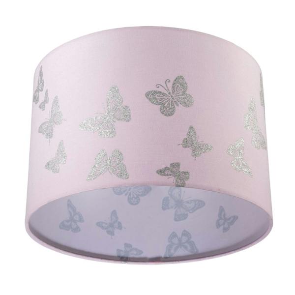 Modern Feminine Soft Pink Lamp Shade with Silver Glitter Butterflies Image 5