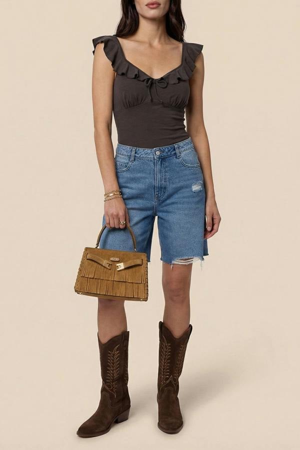 Urban Bliss Mid Wash Distressed Bermuda Short
