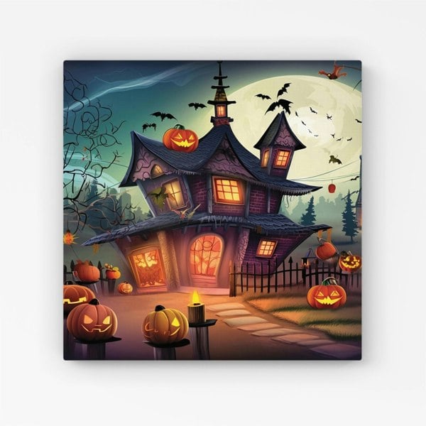 Warren Reed Spooky Halloween House Canvas