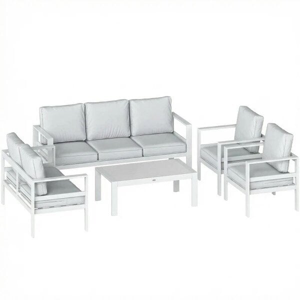 5 Pieces Aluminium Garden Furniture Set with Olefin Cushions, Extra Deep Outdoor Garden Sofa Set, White