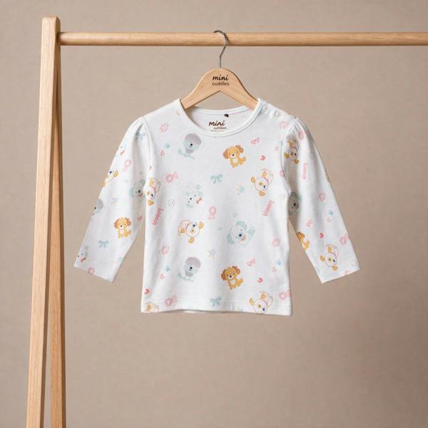 Mini Cuddles Baby Girls Printed Tops Pack of 3, Navy Blue, White and Light Blue