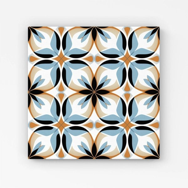 Warren Reed White Brown and Blue Geometric Pattern Canvas