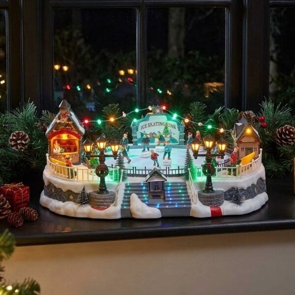 Garden Greatness Merry Skaters Christmas Animated Musical Snow Scene