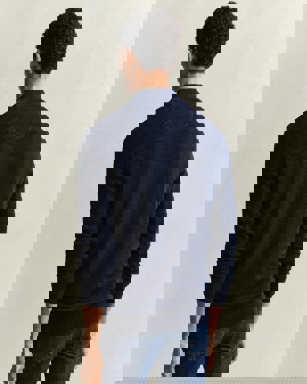 GANT Mens Micro Textured Cotton Half Zip - 433 Evening Blue