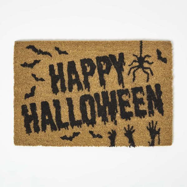 HOMESCAPES Happy Halloween Non-Slip Coir Doormat, 40 x 60 cm