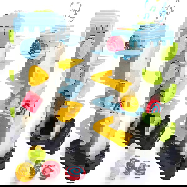 deAO Toys Children’s 4-in-1 Ball Tower Toy – Baby Ball Drop with Music & Lights, Montessori Learning Toy for Toddlers Aged 1–5