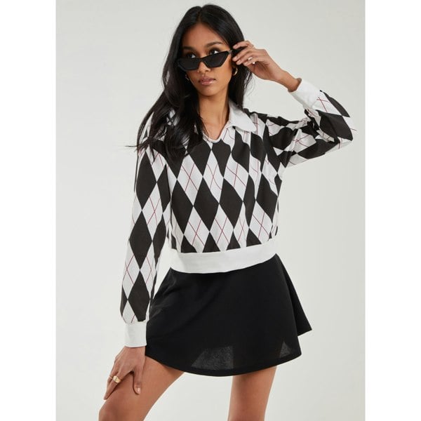 Pink Vanilla Long Sleeve Collared Diamond Top