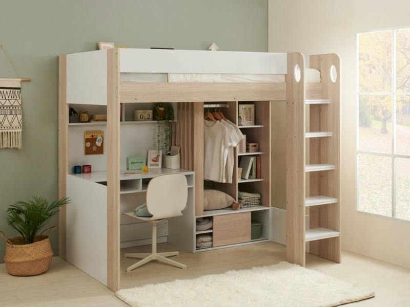 Hampton High Sleeper with Desk - White