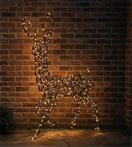 Scotts of Stow Xmas Haus Warm White LED Metal Deer with Brown Plastic Rattan Outdoor with Timer