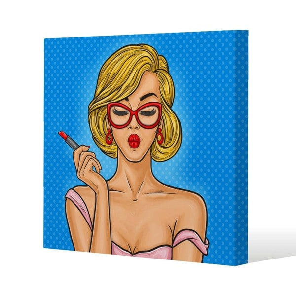 Benjamin Tate Design Pop art illustration woman paints her lips Slim Style Canvas Print  30x30cm , 15mm Slim Real wood.