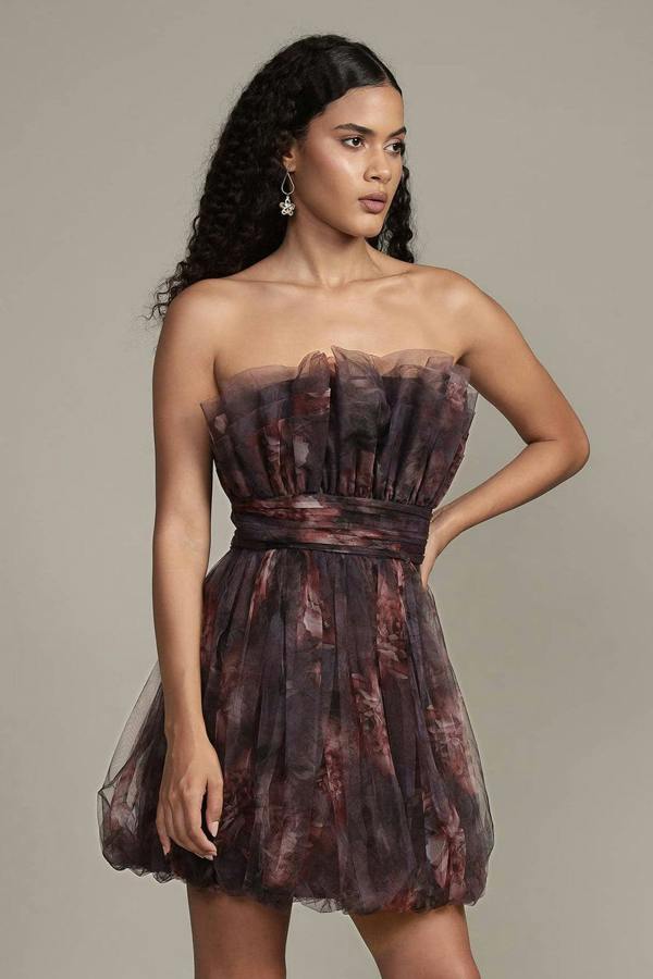 BALOU Womens Floral Tulle Mini Dress