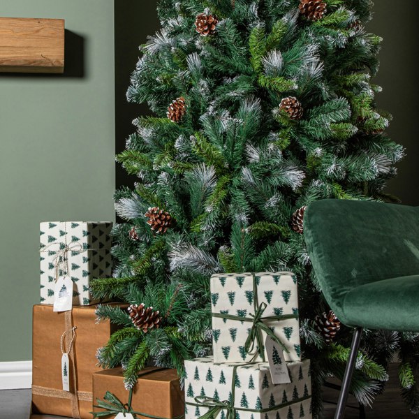 Samuel Alexander 7ft (2.1m) Frosted Glacier Pine Snow Tipped Christmas Tree with Pinecones and 956 Tips