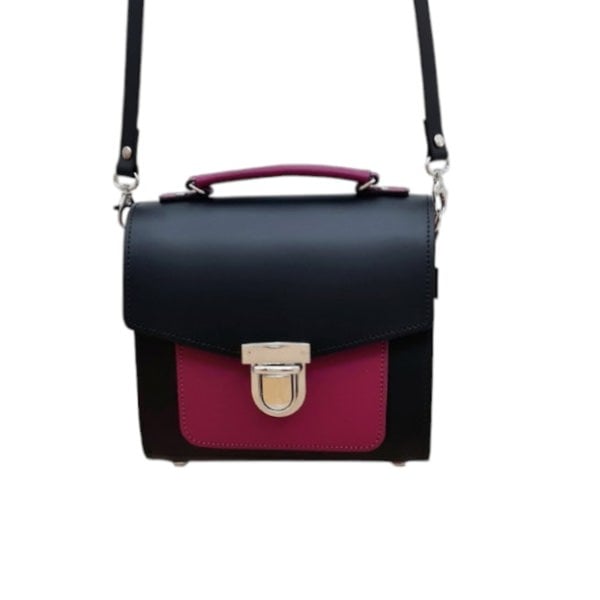 Zatchels Handmade Leather Two Tone Sugarcube Handbag Black - Magenta