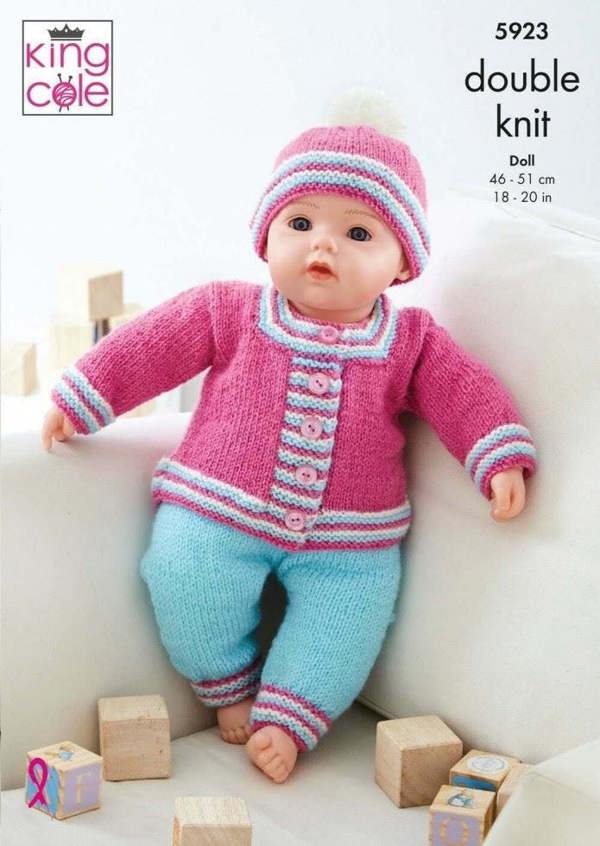 King Cole Pricewise DK Knitting Pattern 5923, Doll Clothes 18 - 20 Inch Dolls